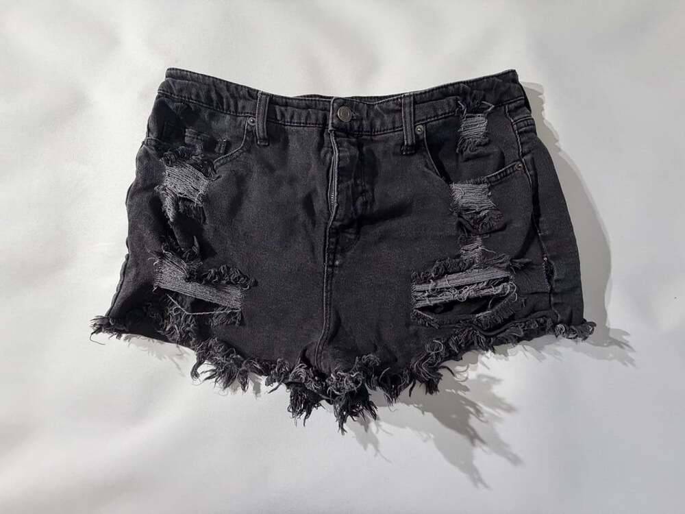 Mossimo Supply Co High Rise Distressed Black Denim Shorts Womens